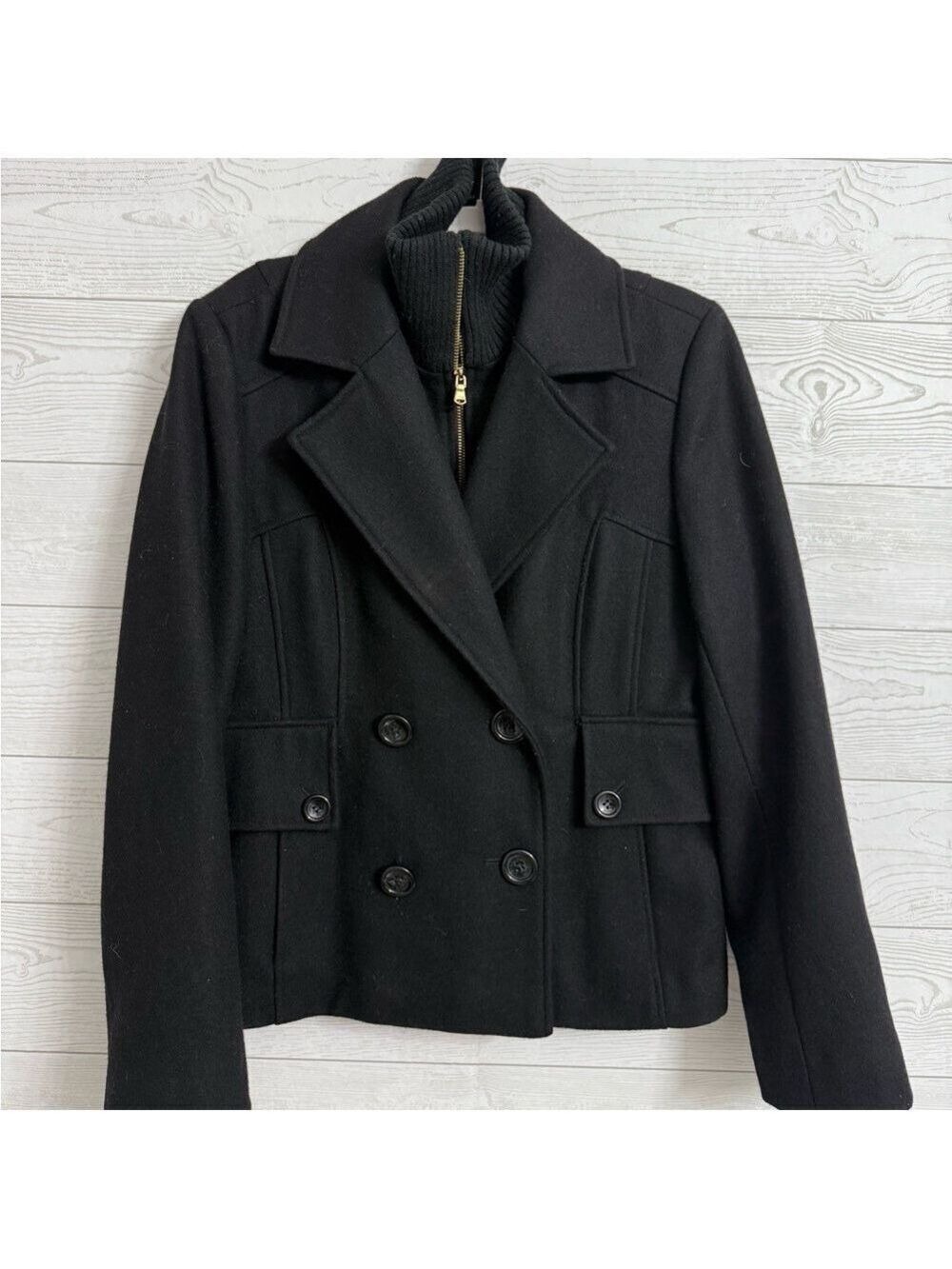 Guess Vintage Women’s Black Wool Blend Short Pea Coat. Size L